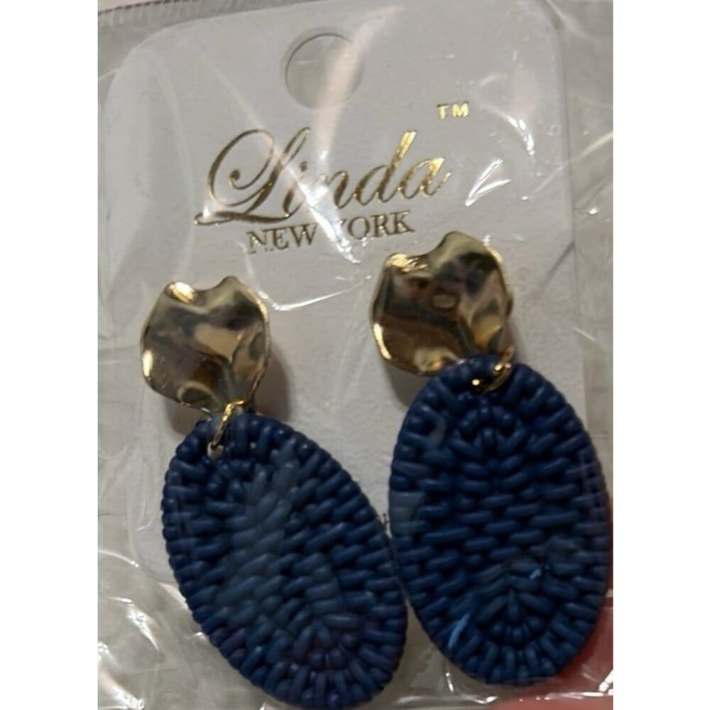NWT Linda New York Navy Blue Woven Statement Dangle Earrings
